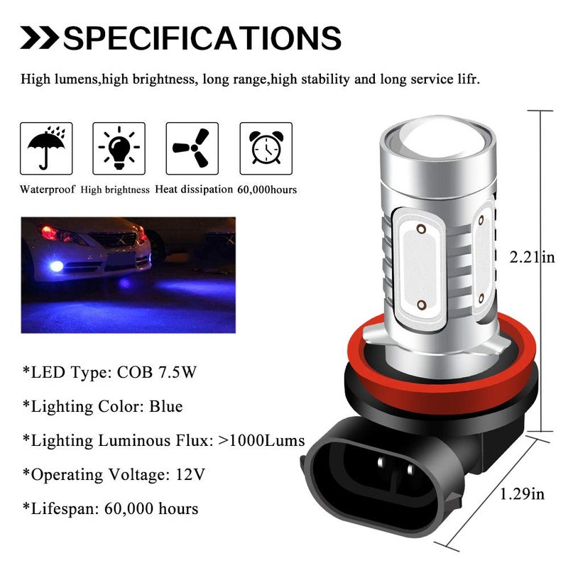 KaiDengZhe 2pcs SUPER Bright Blue H11/H8 LED Bulbs for Fog Lights 7.5W COB Fog Lamp Driving DRL Lights 12V - Image 2
